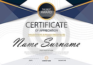 Blue Elegance horizontal certificate with Vector illustration ,white frame certificate template with clean and modern pattern