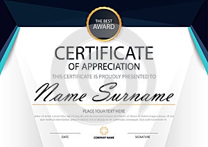 Blue Elegance horizontal certificate with Vector illustration ,white frame certificate template with clean and modern pattern