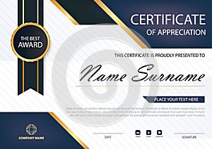 Blue Elegance horizontal certificate with Vector illustration ,white frame certificate template with clean and modern pattern