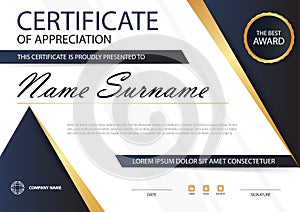 Blue Elegance horizontal certificate with Vector illustration ,white frame certificate template with clean and modern pattern
