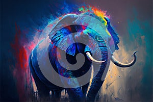 Blue elephant colorful abstract background acryl painting. AI generated photo