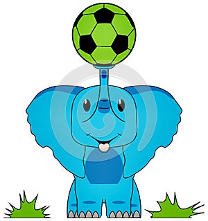 Blue Elephant with Green Soccer Ball and Clipping Path