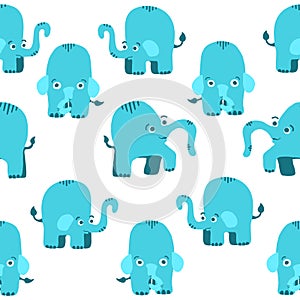 Blue elephants seamless pattern in cartoon flat style