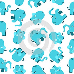 Blue elephants seamless pattern in cartoon flat style