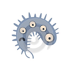 Blue Elongated Aggressive Malignant Bacteria Monster With Sharp Teeth And Four Eyes Cartoon Vector Illustration