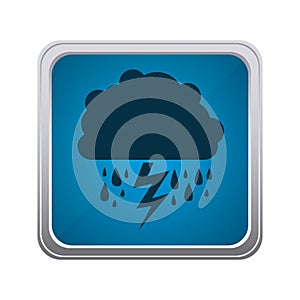 blue emblem cloud rainning and ray icon