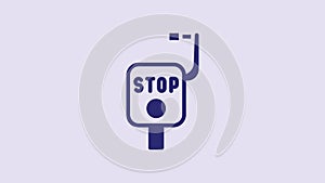Blue Emergency brake icon isolated on purple background. 4K Video motion graphic animation
