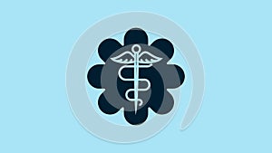 Blue Emergency star - medical symbol Caduceus snake with stick icon isolated on blue background. Star of Life. 4K Video