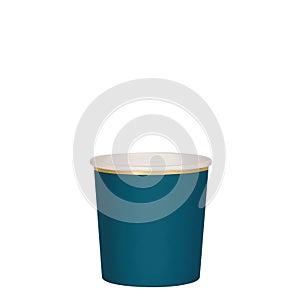 Blue empty paper cup isolated on white.