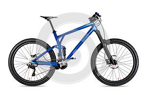 Blue enduro carbon all mountain bike with full supsension and 650b wheels. fully mountainbike for offroad bicycle extreme sport
