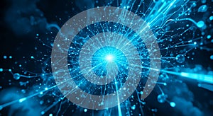 Blue Energy Burst with Glowing Particle Network