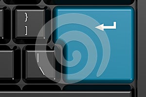 Blue enter key on black keyboard