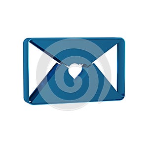Blue Envelope with Valentine heart icon isolated on transparent background. Message love. Letter love and romance.