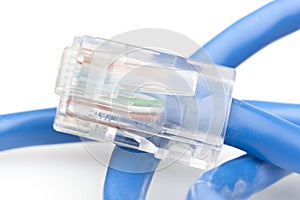 A blue ethernet cable