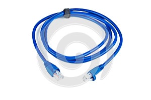 Blue ethernet copper, RJ45 patchcord isolated on white