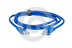 Blue ethernet copper, RJ45 patchcord isolated on white