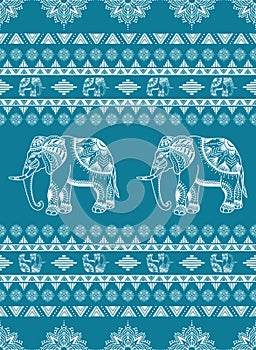 Blue Ethnic Elephant Pattern