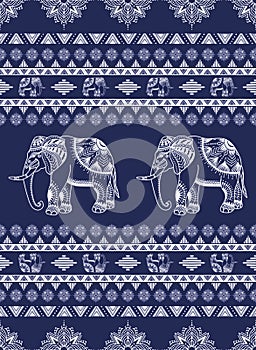 Blue Ethnic Elephant Pattern