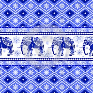 Blue Ethnic elephant pattern