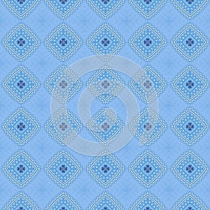 Blue ethnic print. Vintage style. Abstract pattern of mixed geometric figures.