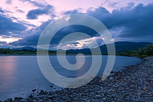 Blue evening on the Sob river. Polar Ural photo