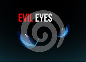 Blue evil eyes on black background
