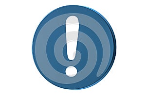 Blue exclamation mark symbol and attention or caution sign icon on alert danger problem background with warning sign. 3D rendering