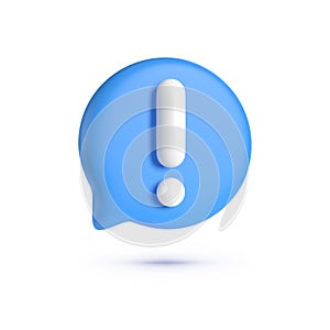 Blue exclamation mark symbol. Attention sign 3d. 3d realistic design element. Concept graphic design element. Vector