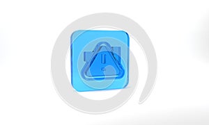 Blue Exclamation mark in triangle icon isolated on grey background. Hazard warning sign, careful, attention, danger
