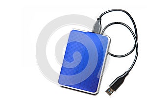 Blue External Hard drive on white background