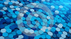 Blue extruded hexagons mosaic 3D render