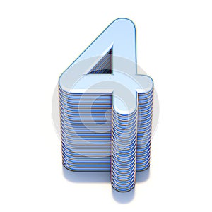 Blue extruded Number 4 FOUR 3D