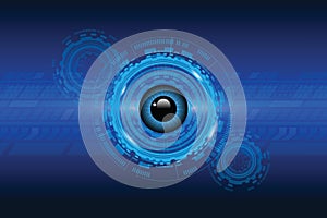 Blue eye cyber circuit future technology circle concept background.