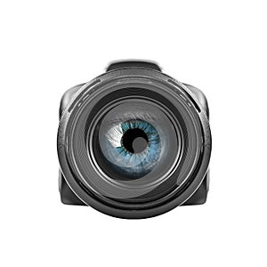 Blue Eye Looking Through a Digital Camera Lens