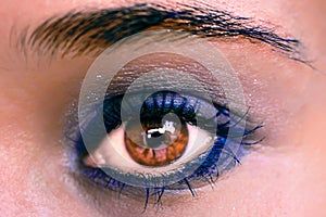 Blue Eye Makeup. Beautiful Eyes Make-up. Macro