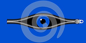 Blue Eye. Open Zipper concept. Vector illustration