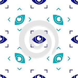 Blue Eye scan icon isolated seamless pattern on white background. Scanning eye. Security check symbol. Cyber eye sign