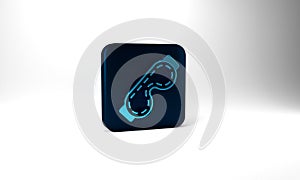 Blue Eye sleep mask icon isolated on grey background. Sleeping mask. Blue square button. 3d illustration 3D render