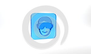 Blue Eye sleep mask icon isolated on grey background. Sleeping mask. Glass square button. 3d illustration 3D render