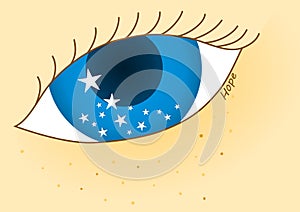 Blue eye with stars Hope