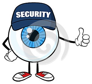 Blue Eyeball Cartoon Mascot Character Security Guard Giving A Thumb Up photo