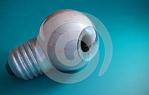 Blue eyeball in a light bulb
