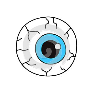 Blue eyeball vector, eye with veins. Halloween decoration.