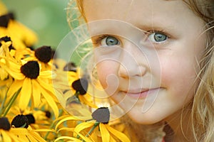 Blue Eyed Girl with Brown Eyed Susans