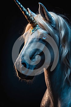 Blue-eyed Majesty: White Unicorn with Golden Horn and trinket