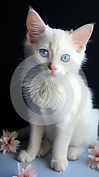 Blue-eyed white kitten, an adorable feline with captivating innocence.