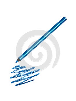 Blue eyeliner pencil with trace on white background