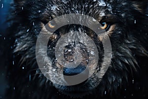 Blue Eyes Portrait Of A Wolf With Rain Nature In The Background Black Backgroundramatic Lighting