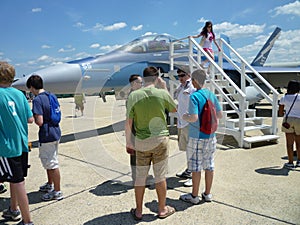 Blue F18 Hornet and Crowd