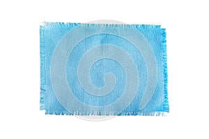 Blue fabric cut texture, background with frayed edges, napkin isolated